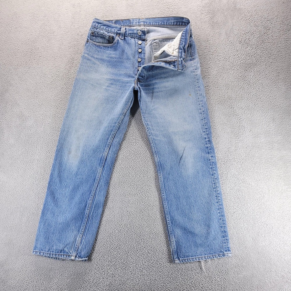 VTG Levis 501 Jeans Mens 35x30 Blue Straight Light Wash Button Fly USA Denim